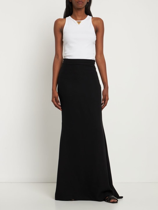 Valentino: Silk cady long column tail skirt - Black - women_1 | Luisa Via Roma