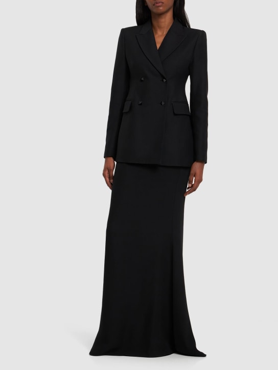 Valentino: Double breast wool & silk crepe blazer - Black - women_1 | Luisa Via Roma