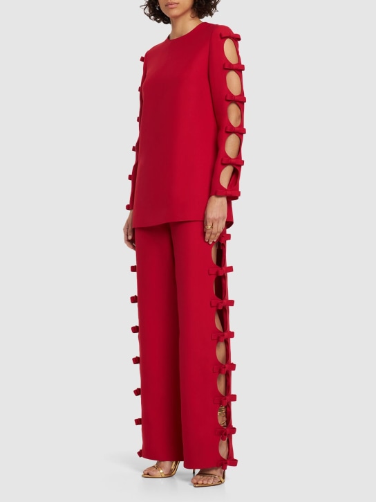 Valentino: Top de lana y seda crepé con manga larga - Rojo - women_1 | Luisa Via Roma