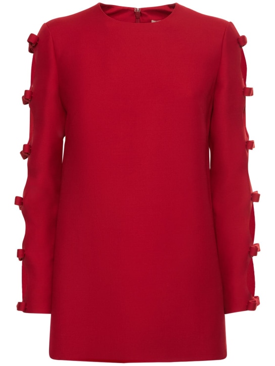 Valentino: 羊毛&真丝绉纱蝴蝶结细节长袖上衣 - 红色 - women_0 | Luisa Via Roma