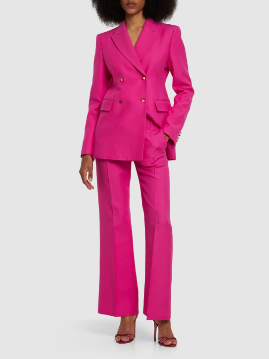 Valentino: 羊毛&真丝绉纱喇叭裤 - 粉色 - women_1 | Luisa Via Roma