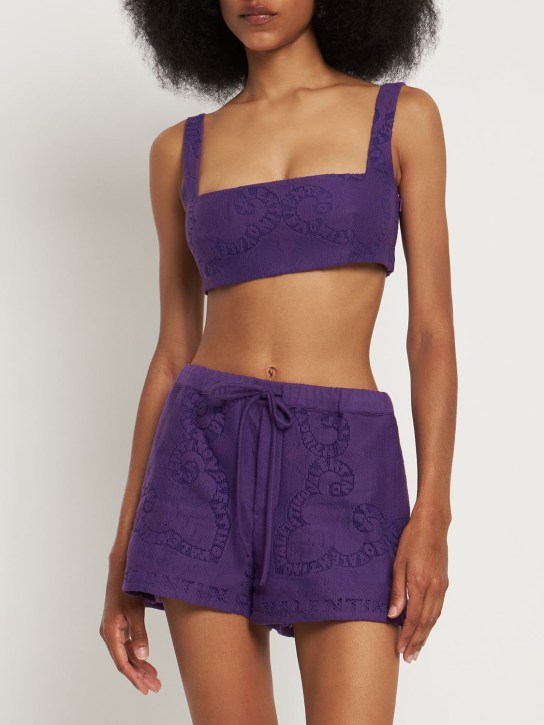 Valentino: 棉质镂空蕾丝短款上衣 - 紫色 - women_1 | Luisa Via Roma