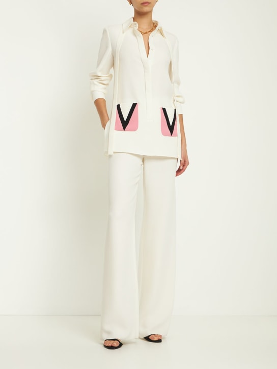 Valentino: Silk cady logo pocket mini dress - Ivory - women_1 | Luisa Via Roma