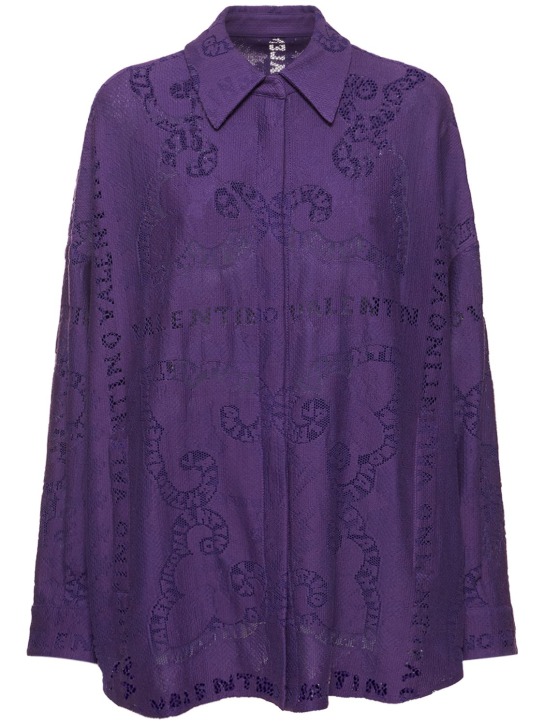 Valentino: 棉质镂空蕾丝大廓型衬衫 - 紫色 - women_0 | Luisa Via Roma