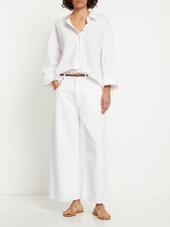 Valentino: 체인 디테일 와이드 레그 데님 진 - 화이트 - women_1 | Luisa Via Roma