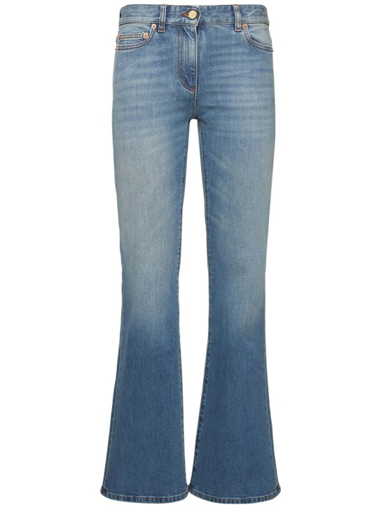 Valentino: Jeans svasati in denim con logo - Blu - women_0 | Luisa Via Roma