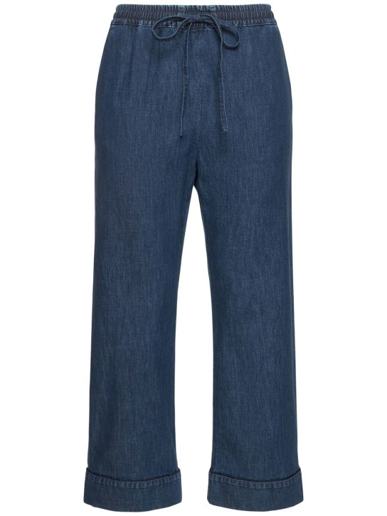 Valentino: Pantalones anchos de cambray - Azul - women_0 | Luisa Via Roma