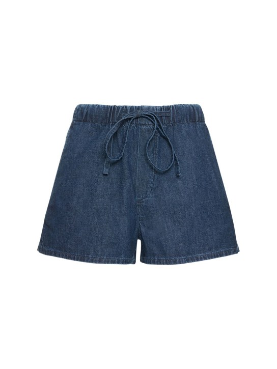 Valentino: V logo denim chambray mini shorts - Blue - women_0 | Luisa Via Roma