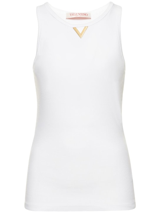 Valentino: V logo rib jersey cropped tank top - women_0 | Luisa Via Roma