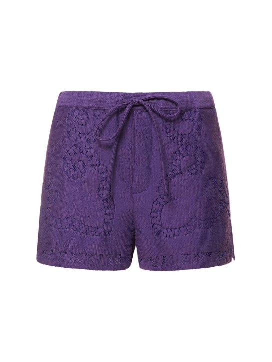 Valentino: Cotton guipure lace mini shorts - Purple - women_0 | Luisa Via Roma