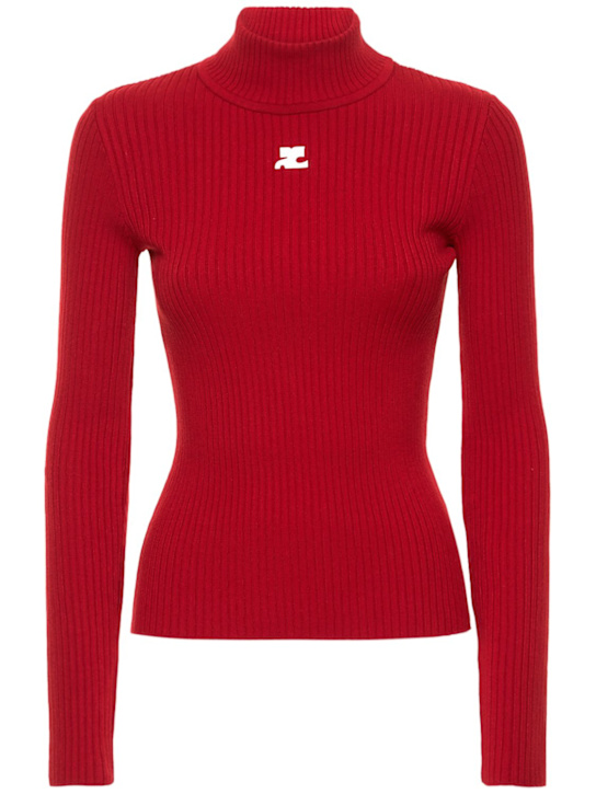 Courrèges: Knit viscose blend logo jumper - Red - women_0 | Luisa Via Roma