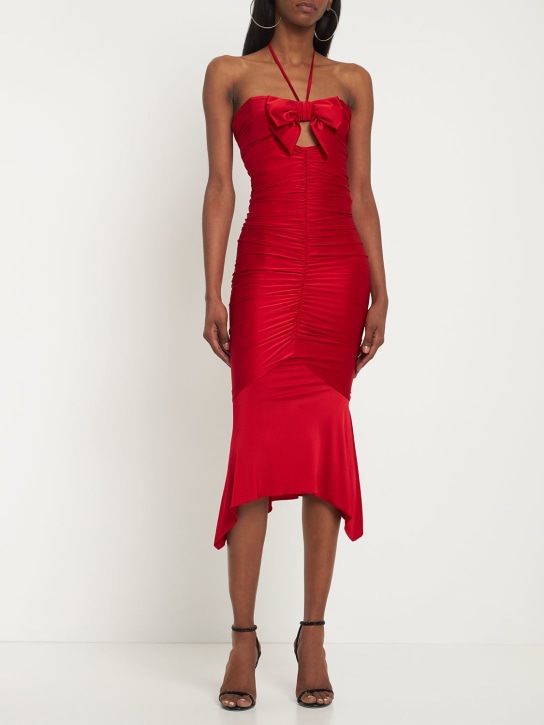 Alexandre Vauthier: Vestito midi in jersey lucido - Rosso - women_1 | Luisa Via Roma