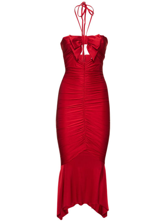 Alexandre Vauthier: Shiny jersey halter neck midi dress - Red - women_0 | Luisa Via Roma