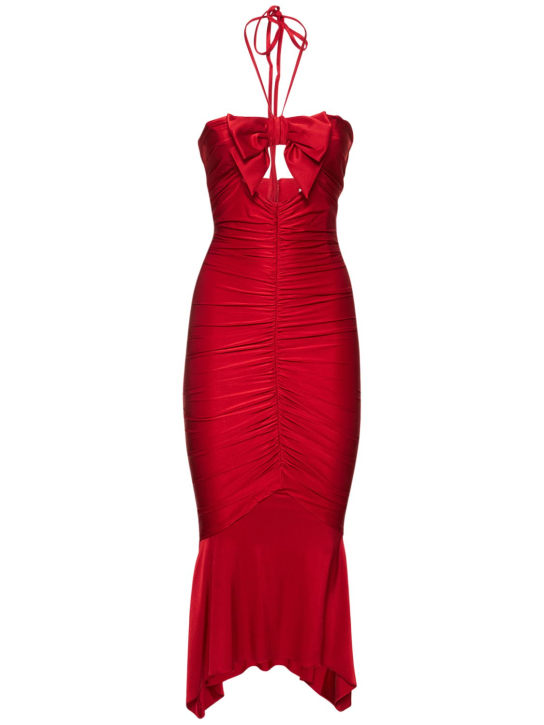 Alexandre Vauthier: Robe midi en jersey brillant encolure licou - women_0 | Luisa Via Roma