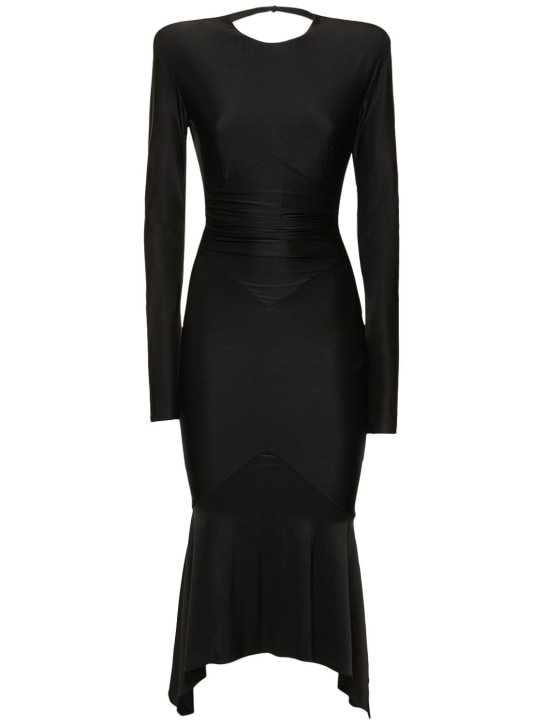 Open back shiny jersey midi dress