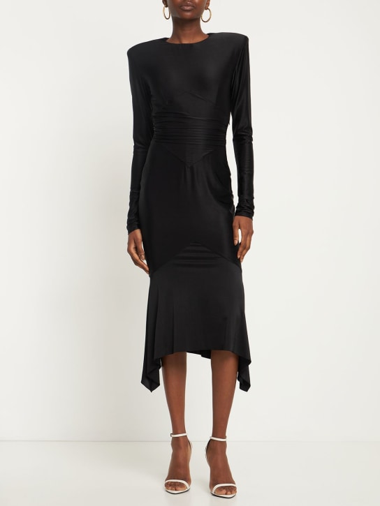 Open back shiny jersey midi dress - Thumbnail 2