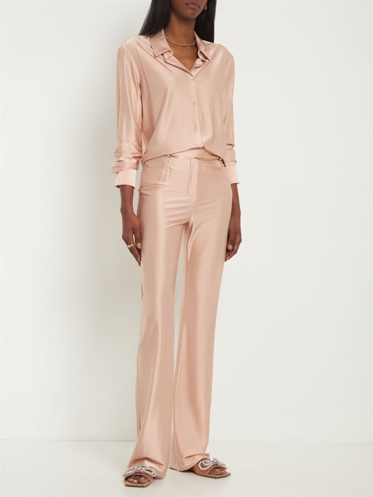 Alexandre Vauthier: Fitted shiny jersey high waist pants - Light Pink - women_1 | Luisa Via Roma