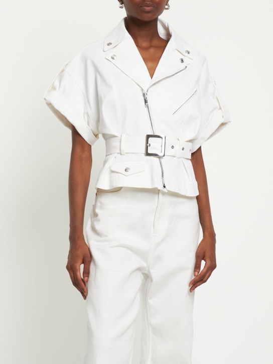 Denim zip jacket w/ belt - Thumbnail 2