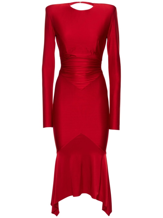 Alexandre Vauthier: Open back shiny jersey midi dress - Red - women_0 | Luisa Via Roma