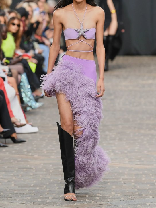 David Koma: Gefederter Cady-Midirock mit Hüftausschnitt - Lila - women_1 | Luisa Via Roma