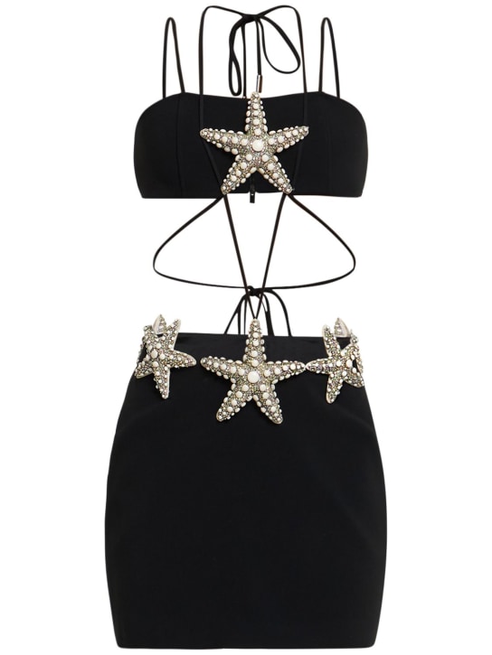 David Koma: Robe ajourée en cady embelli - Noir - women_0 | Luisa Via Roma