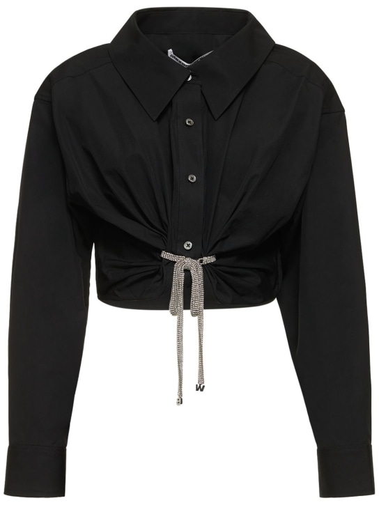Alexander Wang: Embellished tie crop cotton shirt - women_0 | Luisa Via Roma