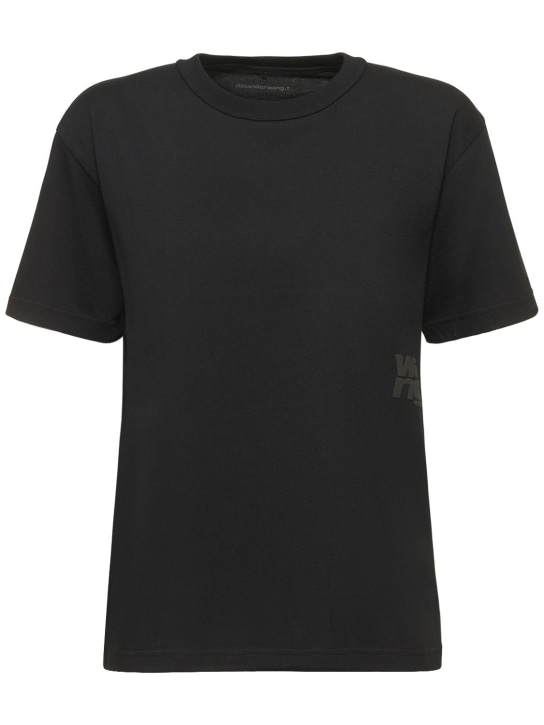 Alexander Wang: Essential short sleeve cotton t-shirt - Siyah - women_0 | Luisa Via Roma