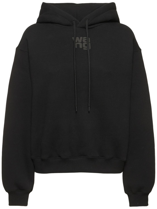 Alexander Wang: Essential terry cotton hoodie w/ logo - Siyah - women_0 | Luisa Via Roma