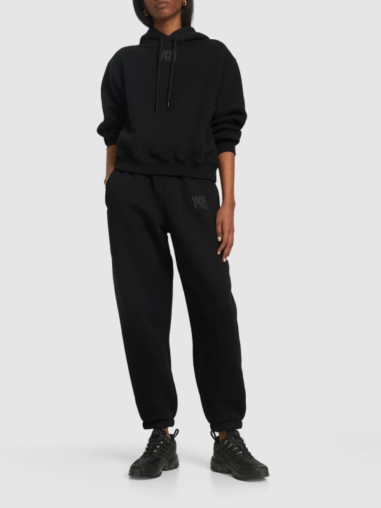 Alexander Wang: Essential terry cotton hoodie w/ logo - Siyah - women_1 | Luisa Via Roma