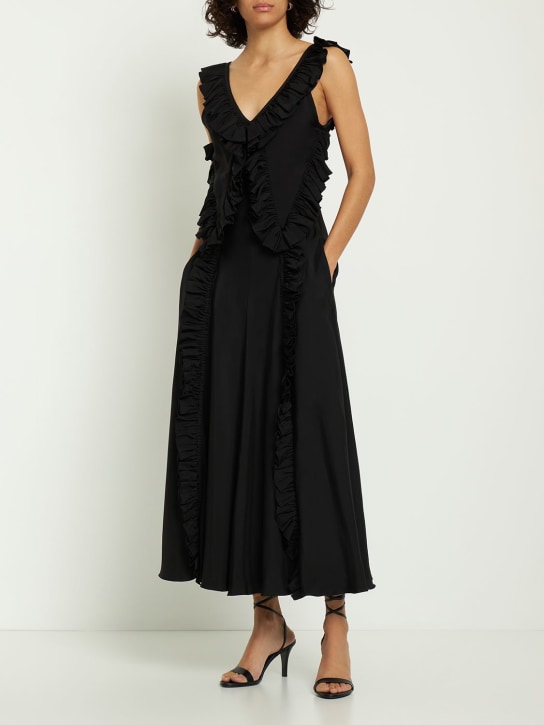 Jil Sander: Washed satin frill midi dress - Black - women_1 | Luisa Via Roma