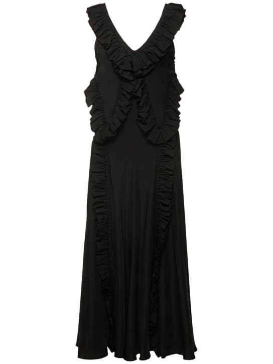 Jil Sander: Washed satin frill midi dress - Black - women_0 | Luisa Via Roma