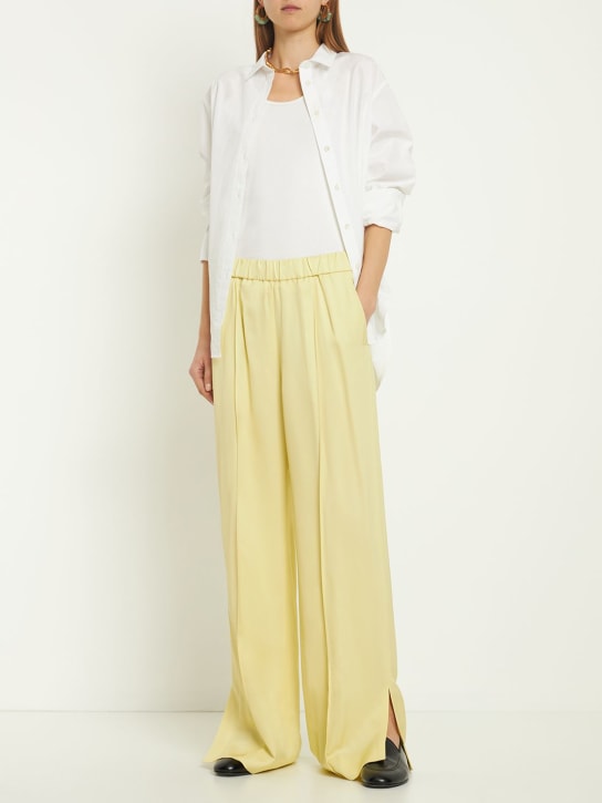 Jil Sander: Pantaloni dritti in twill di viscosa - Verde Lime - women_1 | Luisa Via Roma