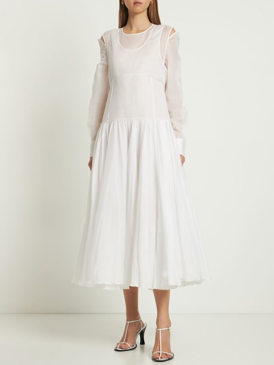 Jil Sander: Vestito midi in organza di cotone - Bianco - women_1 | Luisa Via Roma