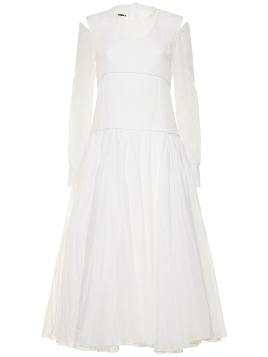Jil Sander: Vestito midi in organza di cotone - Bianco - women_0 | Luisa Via Roma