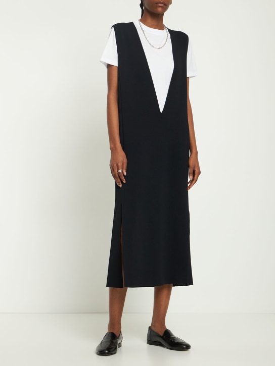 Jil Sander: Vestito midi in interlock con scollo a V - Nero - women_1 | Luisa Via Roma