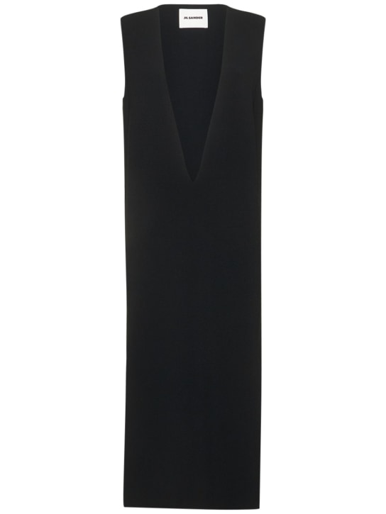 Jil Sander: Vestito midi in interlock con scollo a V - Nero - women_0 | Luisa Via Roma