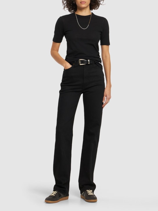 Jil Sander: Logo棉质平纹针织T恤 - 黑色 - women_1 | Luisa Via Roma