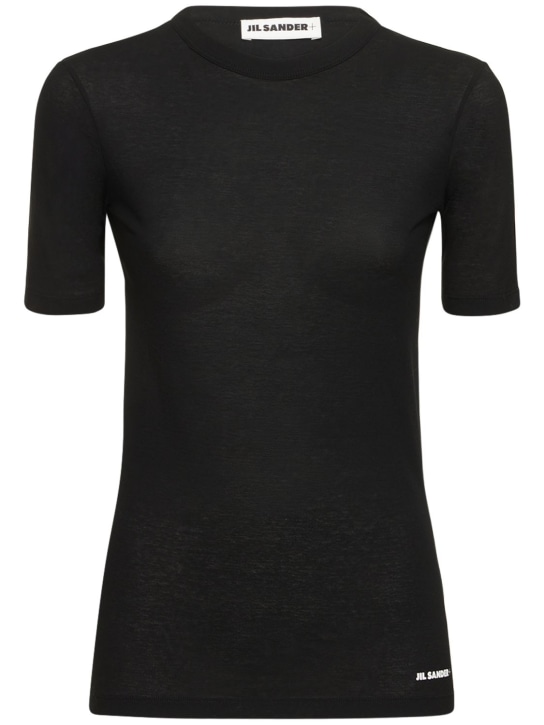 Jil Sander: Logo cotton jersey t-shirt - Siyah - women_0 | Luisa Via Roma