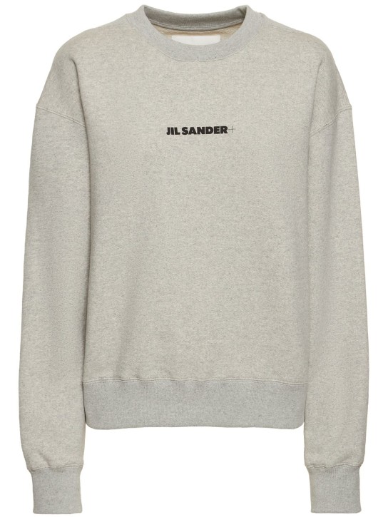 Jil Sander: Logo印花棉质平纹针织卫衣 - 灰色 - women_0 | Luisa Via Roma
