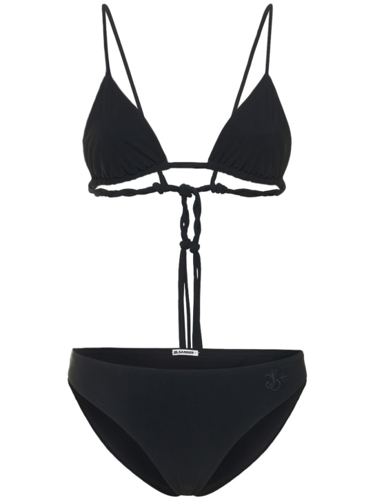 Jil Sander: Jersey logo twisted triangle bikini set - Black - women_0 | Luisa Via Roma