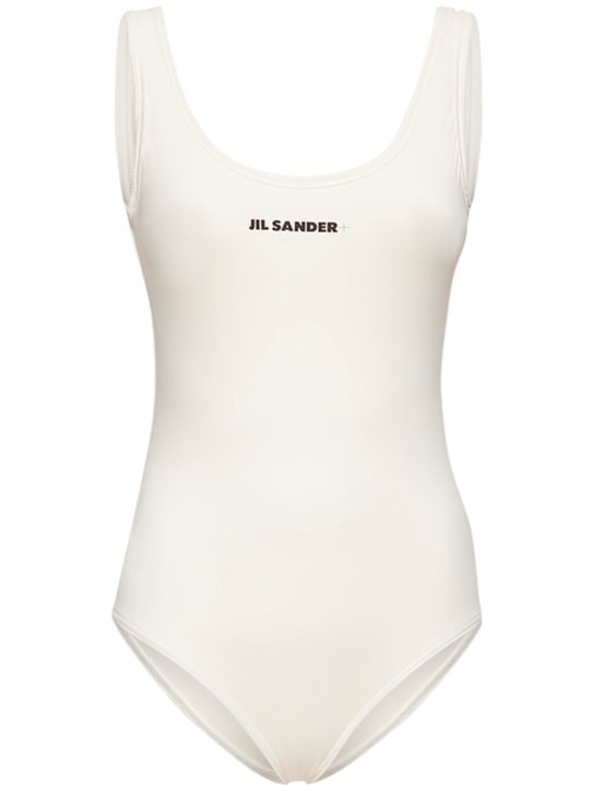 Jil Sander: 프린트 로고 원피스 수영복 - 베이지 - women_0 | Luisa Via Roma