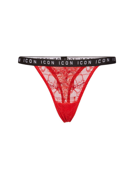Dsquared2: String en dentelle à logo - Rouge - women_0 | Luisa Via Roma