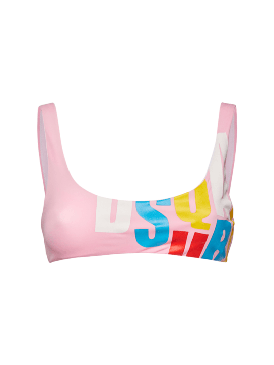 Dsquared2: Haut de bikini à imprimé logo - Rose - women_0 | Luisa Via Roma