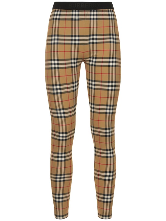 Burberry: High waist Check printed leggings - Multicolor - women_0 | Luisa Via Roma
