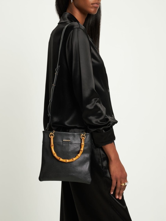 Jil Sander: Petit sac cabas en cuir lisse - Noir - women_1 | Luisa Via Roma
