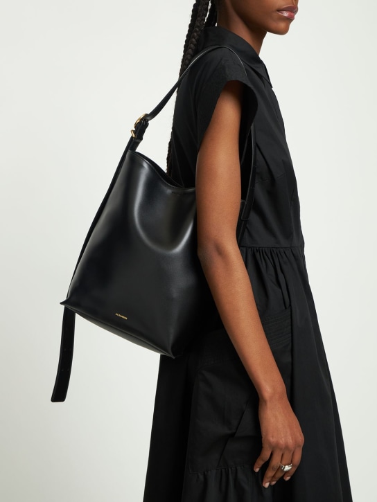 Jil Sander: Cannolo leather tote bag - Black - women_1 | Luisa Via Roma