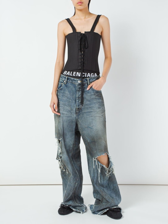 Balenciaga: Japanese denim wide leg jeans - Dirty Pale Blue - women_1 | Luisa Via Roma