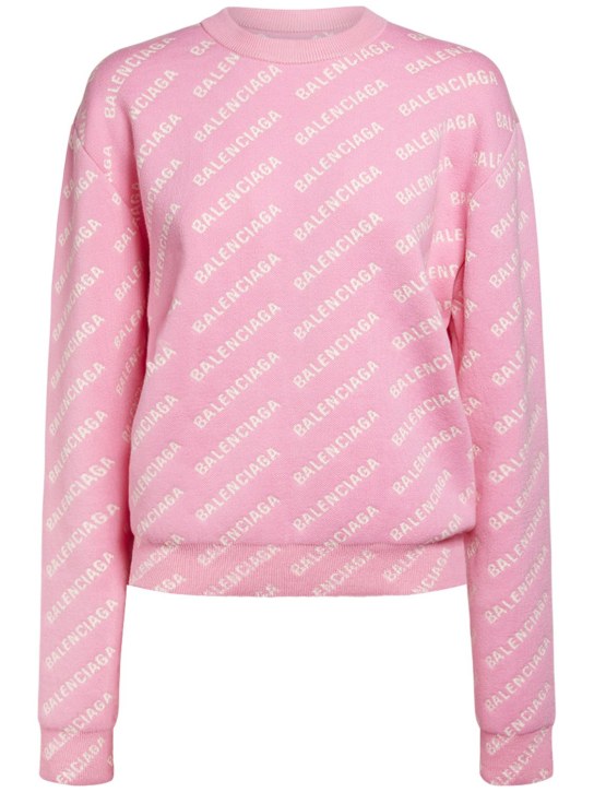 Balenciaga: 周身迷你logo棉质针织衫 - 粉色/白色 - women_0 | Luisa Via Roma