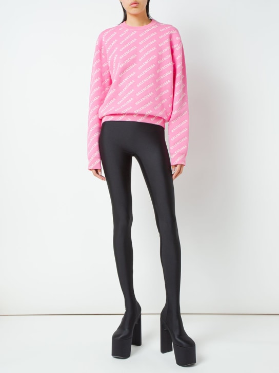 Balenciaga: 올오버 미니 로고 코튼 스웨터 - 핑크/화이트 - women_1 | Luisa Via Roma