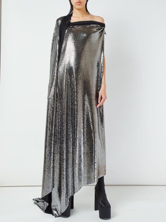 Balenciaga: 金属色平纹针织长款连衣裙 - 黑色/银色 - women_1 | Luisa Via Roma